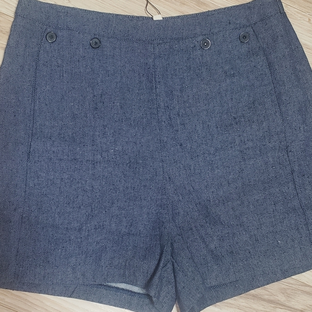 Linen Cotton Blend Nautical Double Breasted Button Salior Shorts Large